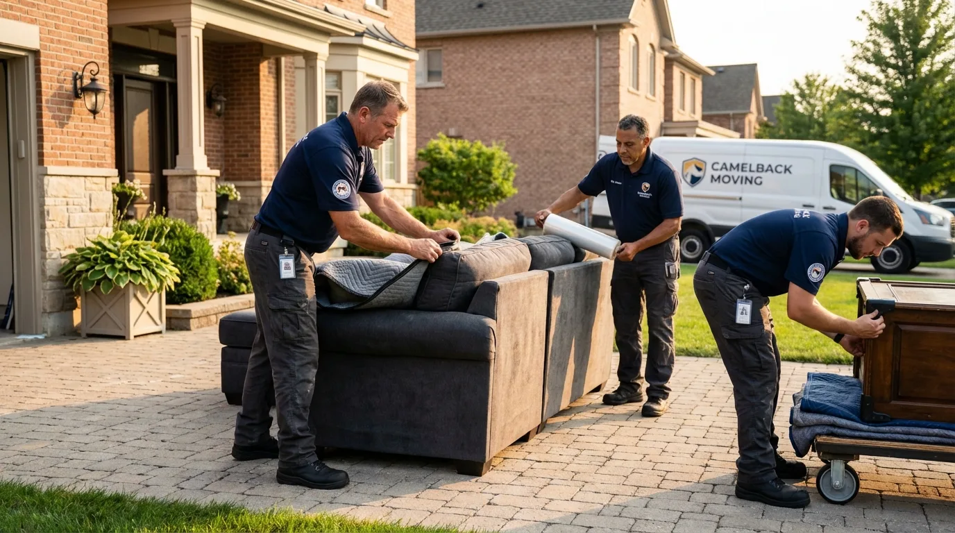 Large estate moving crew wrapping furniture in High Point, NC